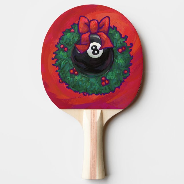 8 Ball Christmas Wheath Red Ping Pong Paddle (Back)