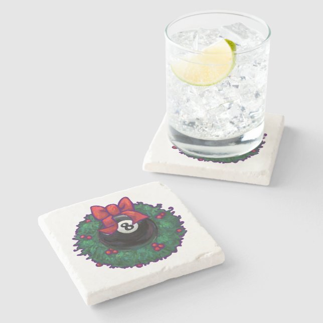 8 Ball Christmas Wheath Red Stone Coaster (Side)