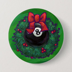8 Ball Christmas Wreath Green 7.5 Cm Round Badge