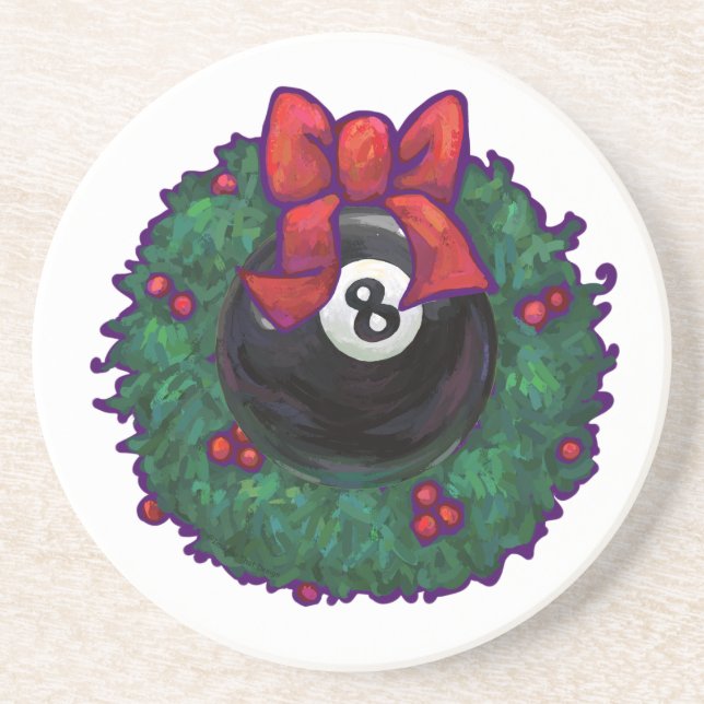 8 Ball Christmas Wreath Green Coaster (Front)