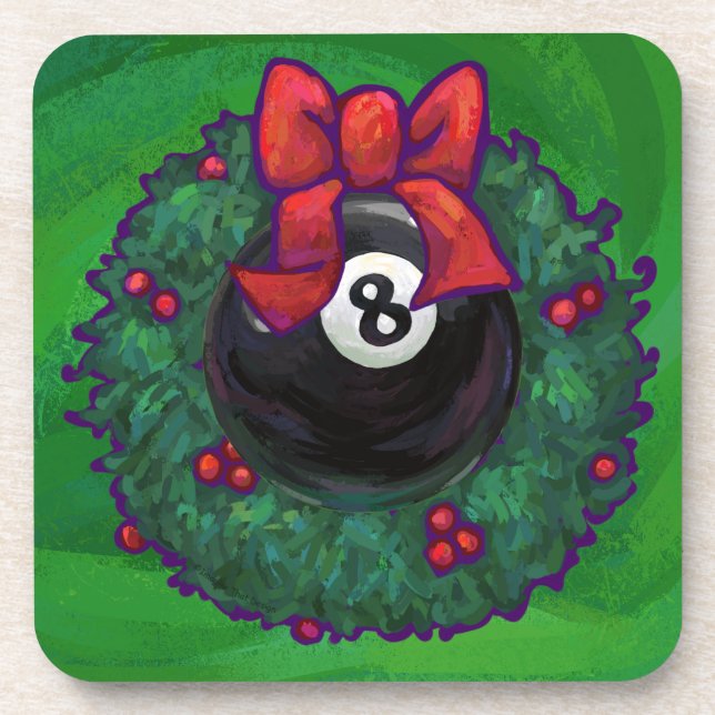 8 Ball Christmas Wreath Green Coaster (Front)