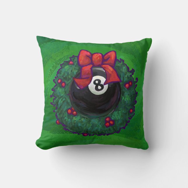 8 Ball Christmas Wreath Green Cushion (Front)