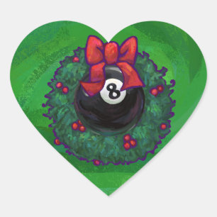 8 Ball Christmas Wreath Green Heart Sticker