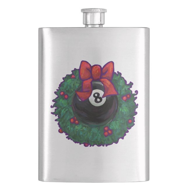 8 Ball Christmas Wreath Green Hip Flask (Front)