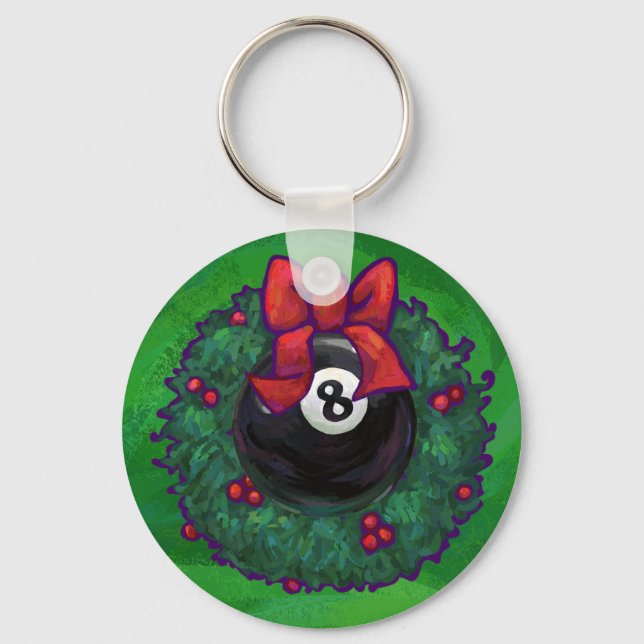 8 Ball Christmas Wreath Green Key Ring (Front)
