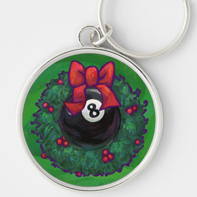 8 Ball Christmas Wreath Green Key Ring (Front)