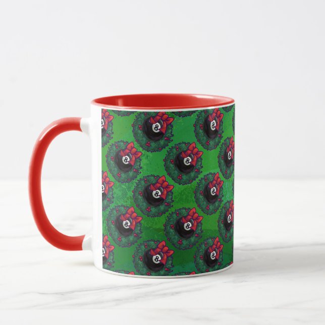 8 Ball Christmas Wreath Green Mug (Left)