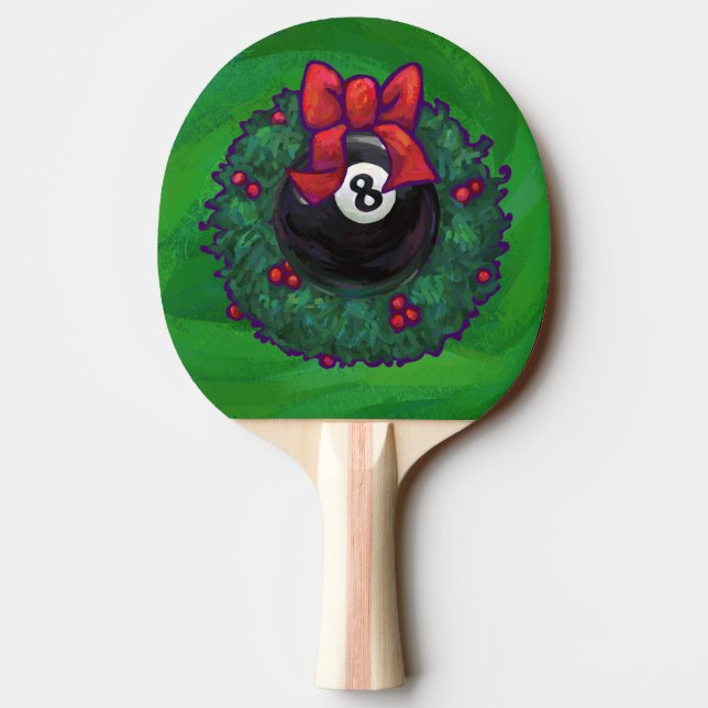 8 Ball Christmas Wreath Green Ping Pong Paddle (Back)