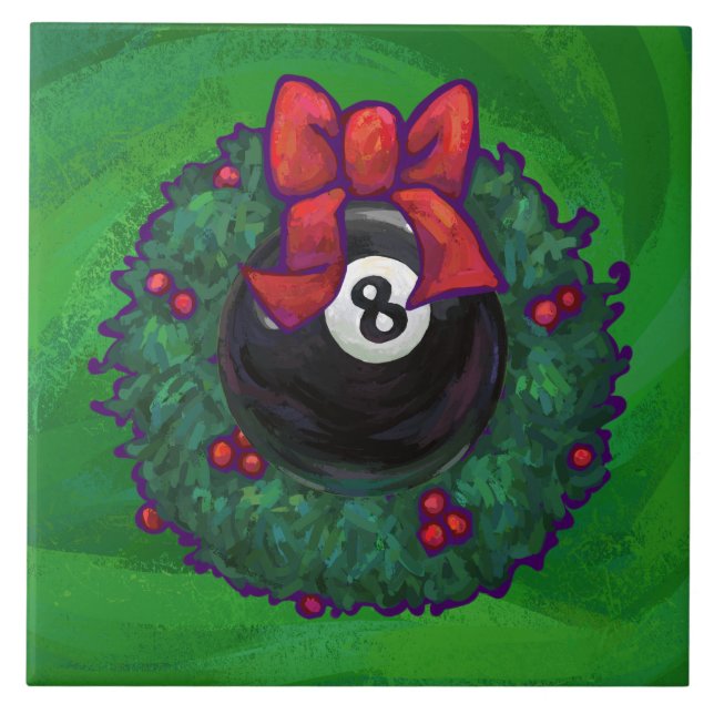 8 Ball Christmas Wreath Green Tile (Front)