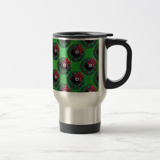 8 Ball Christmas Wreath Green Travel Mug (Right)
