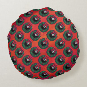 8 Ball Christmas Wreath Round Cushion