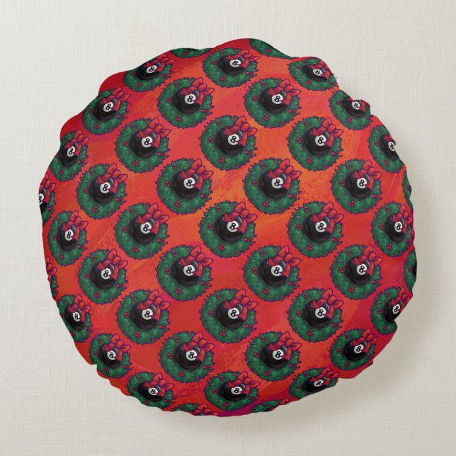 8 Ball Christmas Wreath Round Cushion (Back)