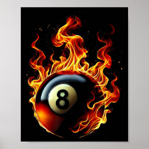 8 Ball Pool Billiards Player Flame  Poster
