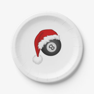 8 Ball Santa hat Funny christmas billiards snooker Paper Plate