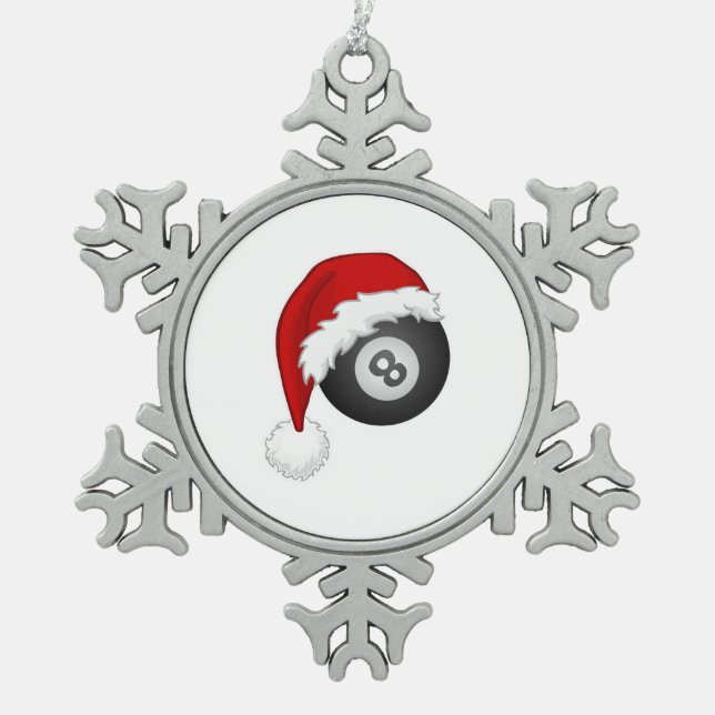 8 Ball Santa hat Funny christmas billiards snooker Snowflake Pewter Christmas Ornament (Front)
