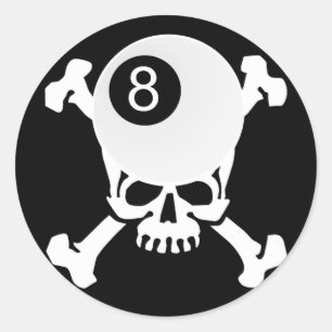 8 ball skull classic round sticker