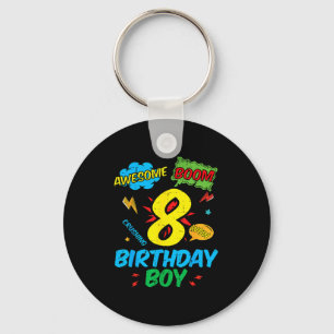 8 Birthday Boy Comic Cool 8th Bday Superhero Party Key Ring