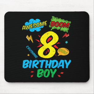 8 Birthday Boy Comic Cool 8th Bday Superhero Party Mouse Mat
