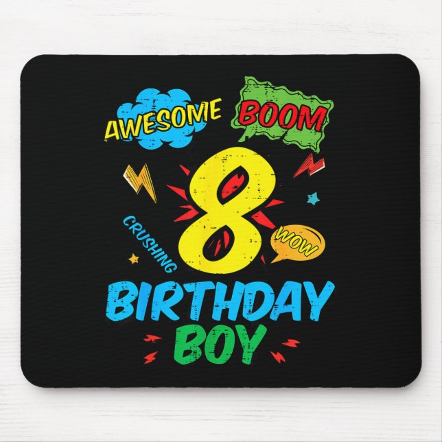 8 Birthday Boy Comic Cool 8th Bday Superhero Party Mouse Mat (Front)