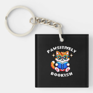 8-Bit Bookish Cat: A Retro Reading Adventure Key Ring