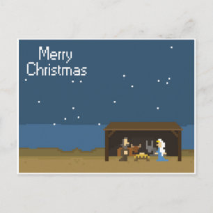8-Bit Christmas Nativity Scene Holiday Postcard