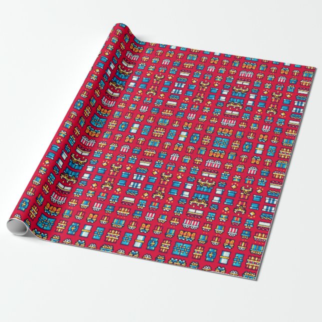 8-Bit Christmas Present Gift Wrapping Paper (Unrolled)