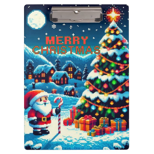 8 bit Christmas tree & Santa Clipboard (Front)