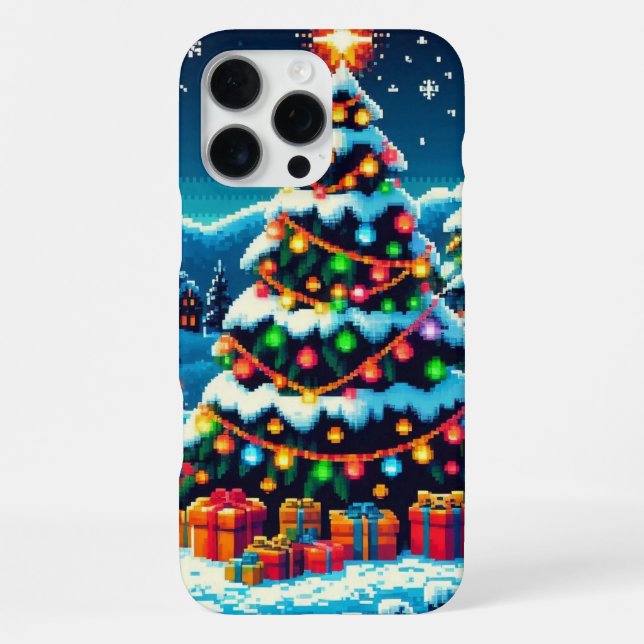 8 bit Christmas tree & Santa iPhone Case (Back)