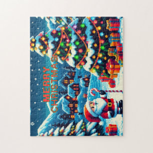 8 bit Christmas tree & Santa Jigsaw Puzzle