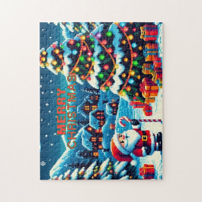 8 bit Christmas tree & Santa Jigsaw Puzzle (Vertical)