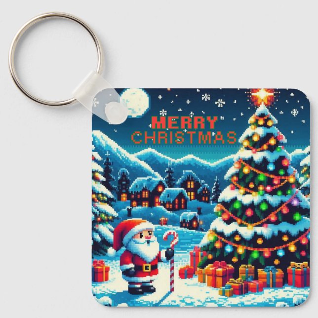 8 bit Christmas tree & Santa Key Ring (Front)