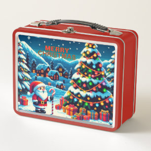 8 bit Christmas tree & Santa Metal Lunch Box