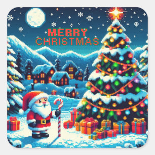 8 bit Christmas tree & Santa Square Sticker