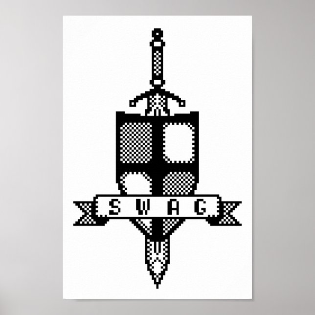 8-Bit Coat Of Arms Swag Sword Pixel Art Poster (Front)