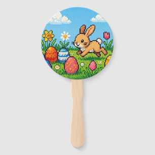 8 bit cute Easter bunny/rabbit Hand Fan