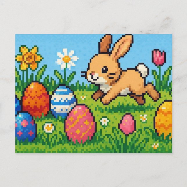 8 bit cute Easter bunny/rabbit Holiday Postcard (Front)