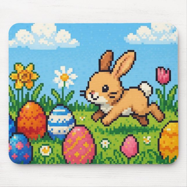 8 bit cute Easter bunny/rabbit Mouse Mat (Front)