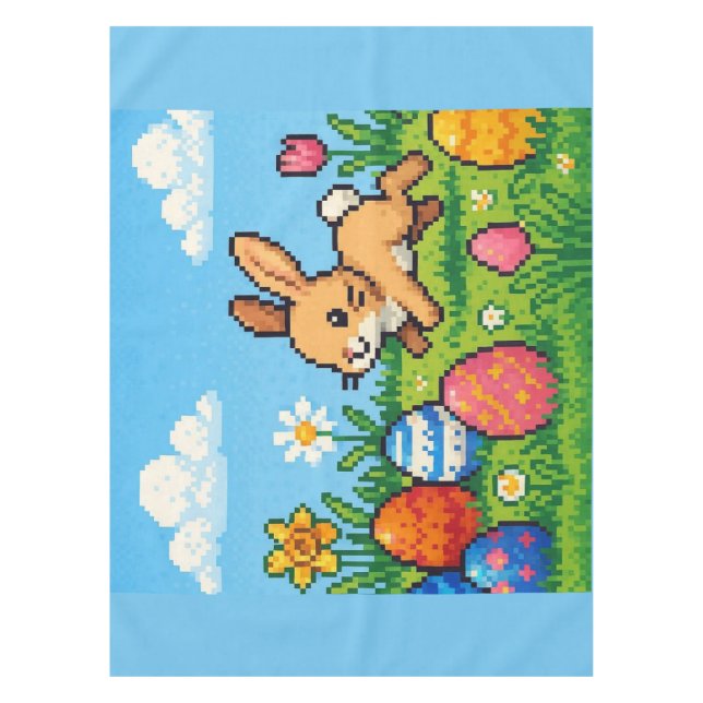 8 bit cute Easter bunny/rabbit  Tablecloth (Front)