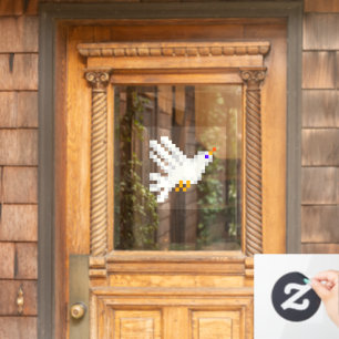 8-bit Cute Pixel Art White Dove Flying Fun Geeky Window Cling