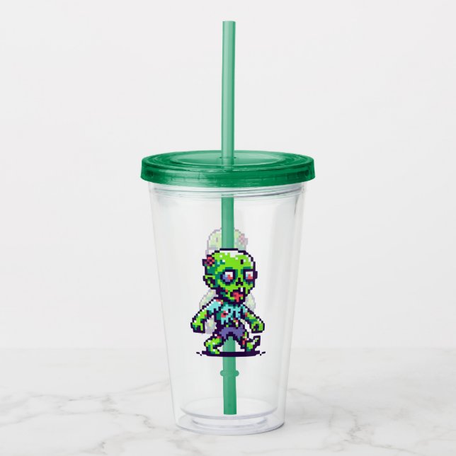 8-bit funny zombie Halloween  Acrylic Tumbler (Front)