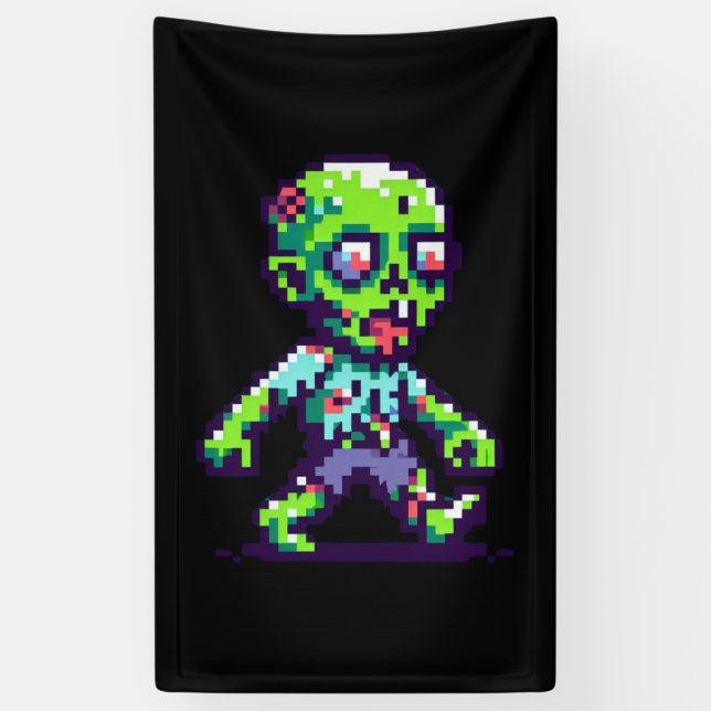 8-bit funny zombie Halloween  Banner (Vertical)