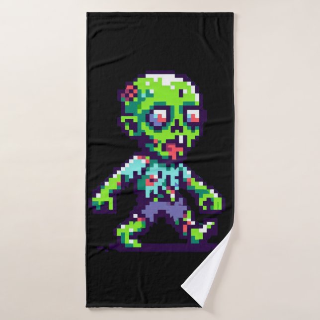 8-bit funny zombie Halloween  Bath Towel (Bath Towel)