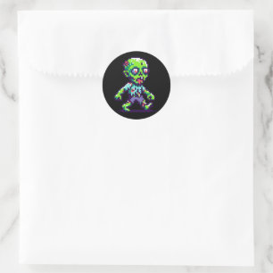 8-bit funny zombie Halloween Classic Round Sticker