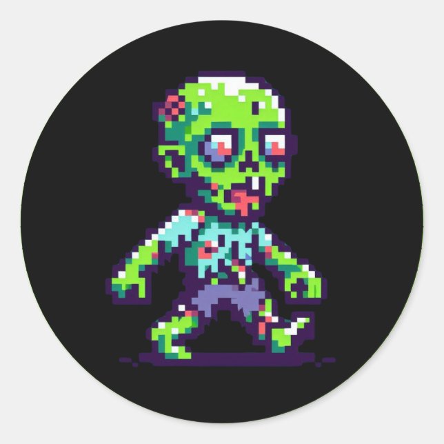 8-bit funny zombie Halloween  Classic Round Sticker (Front)