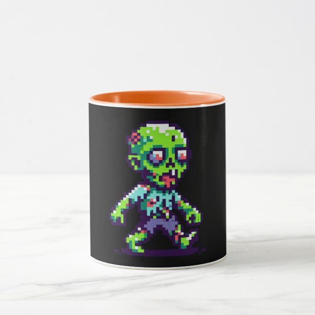 8-bit funny zombie Halloween  Mug (Center)