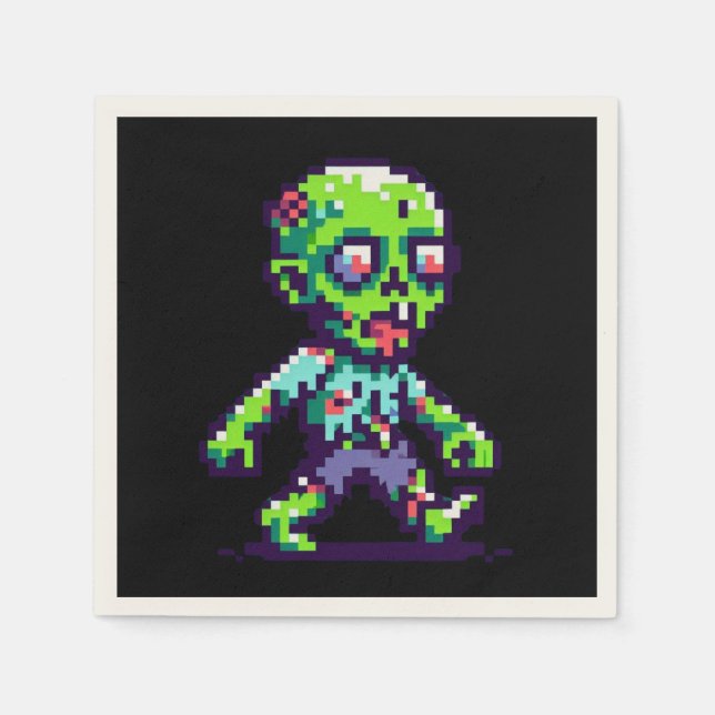 8-bit funny zombie Halloween  Napkin (Front)