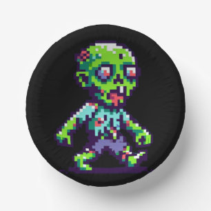 8-bit funny zombie Halloween Paper Plate