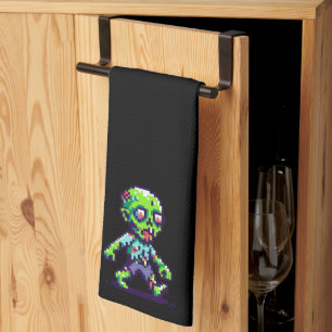 8-bit funny zombie Halloween Tea Towel
