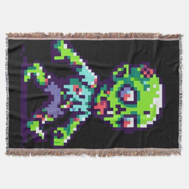 8-bit funny zombie Halloween  Throw Blanket (Front)