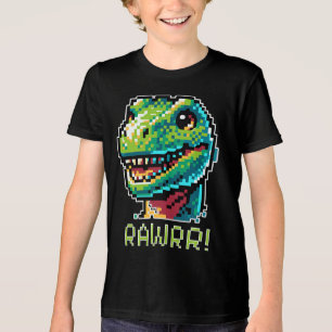 8- Bit Gaming Pixelated Dinosaur Art Paleontology Tri-Blend Shirt